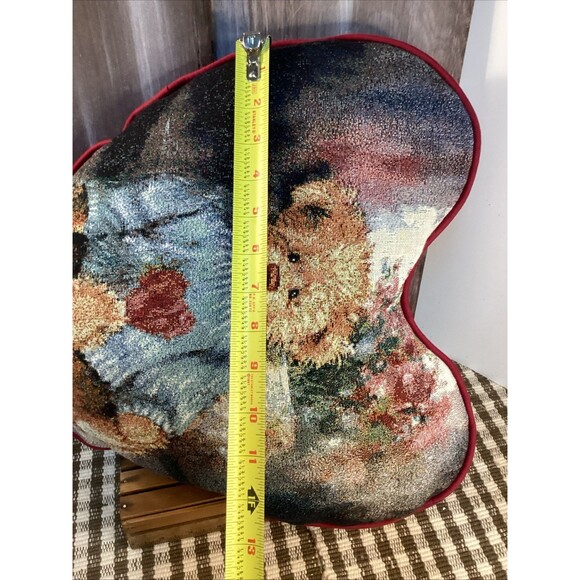 Riddle & Cockrell Heart Shaped Teddy Bear Pillow Embroidered Style Roughly 16x15 - Picture 8 of 11